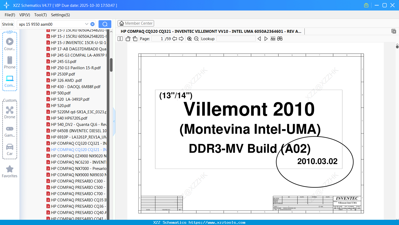 Laptop HP COMPAQ CQ320 CQ321 - INVENTEC VILLEMONT VV10 - INTEL UMA 6050A2364601 - REV A02